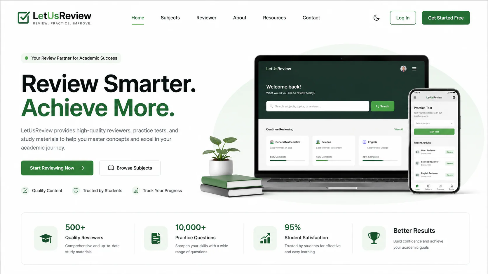 Original LetUsReview educational platform showcase