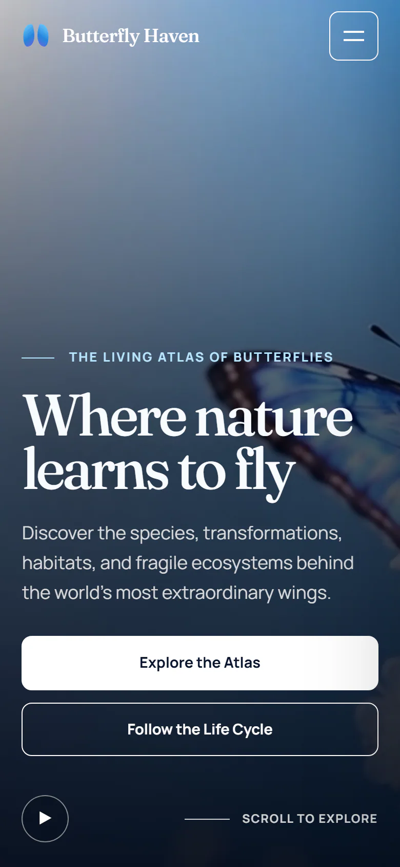 Responsive mobile view of the Butterfly Haven living atlas
