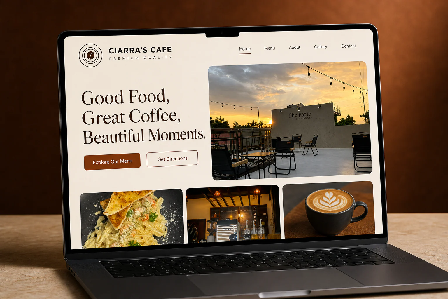 Ciarra’s Cafe website presented on a laptop