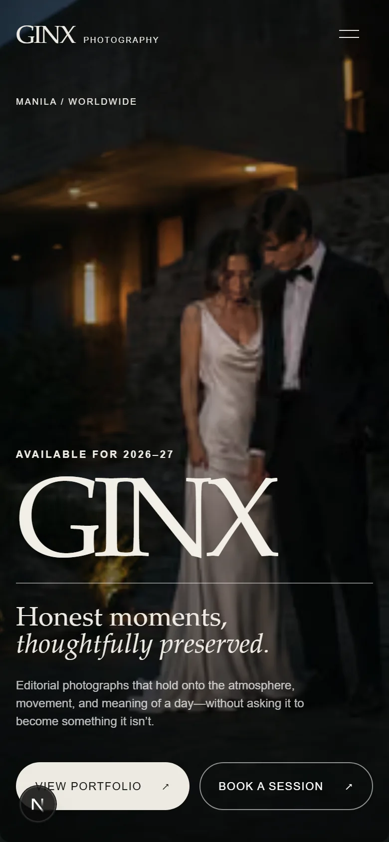 GINX Photography editorial website concept on mobile