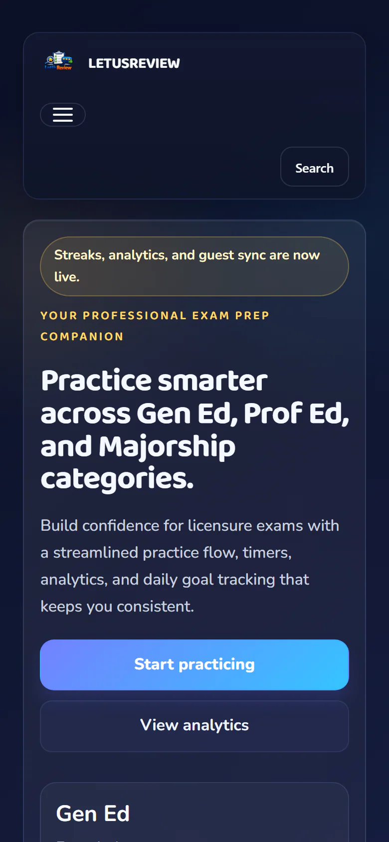 Responsive mobile view of the LetUsReview homepage